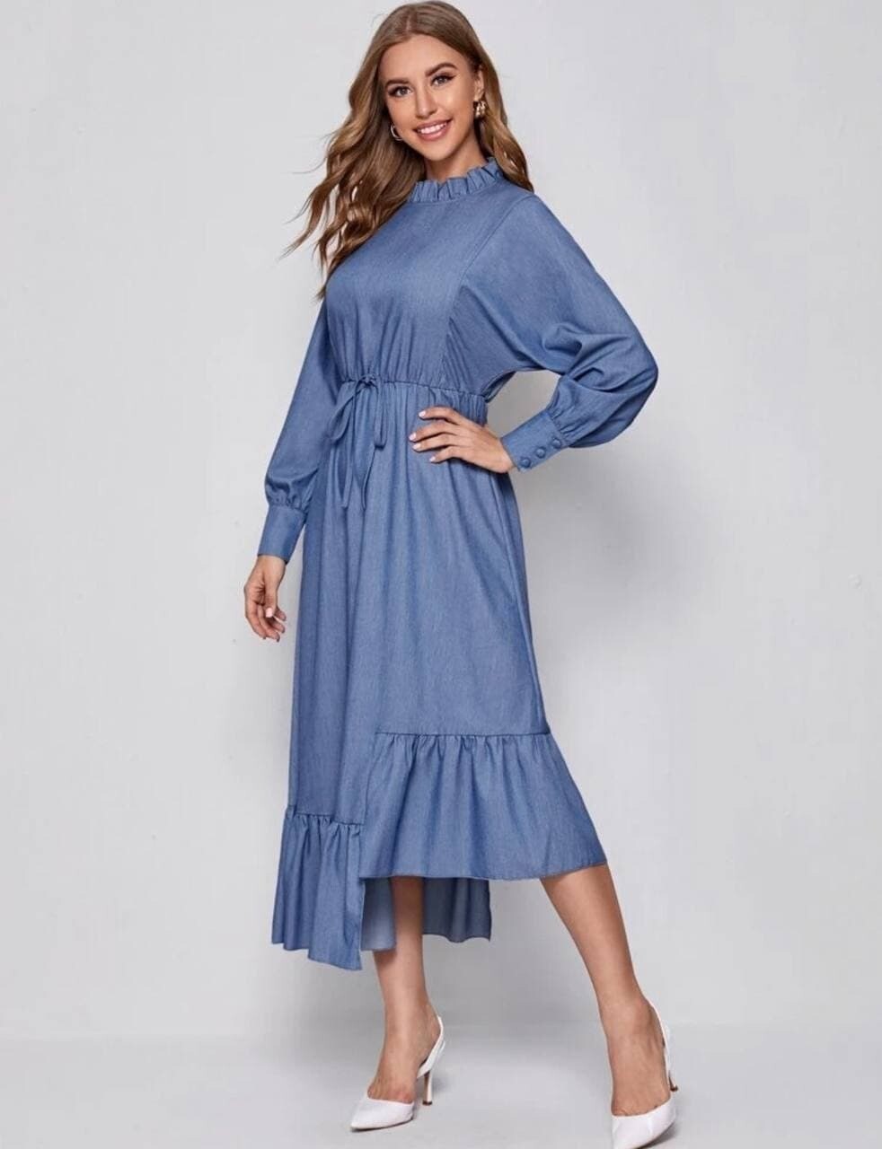 Vestido Fruncido Asimetrico Manga Farol