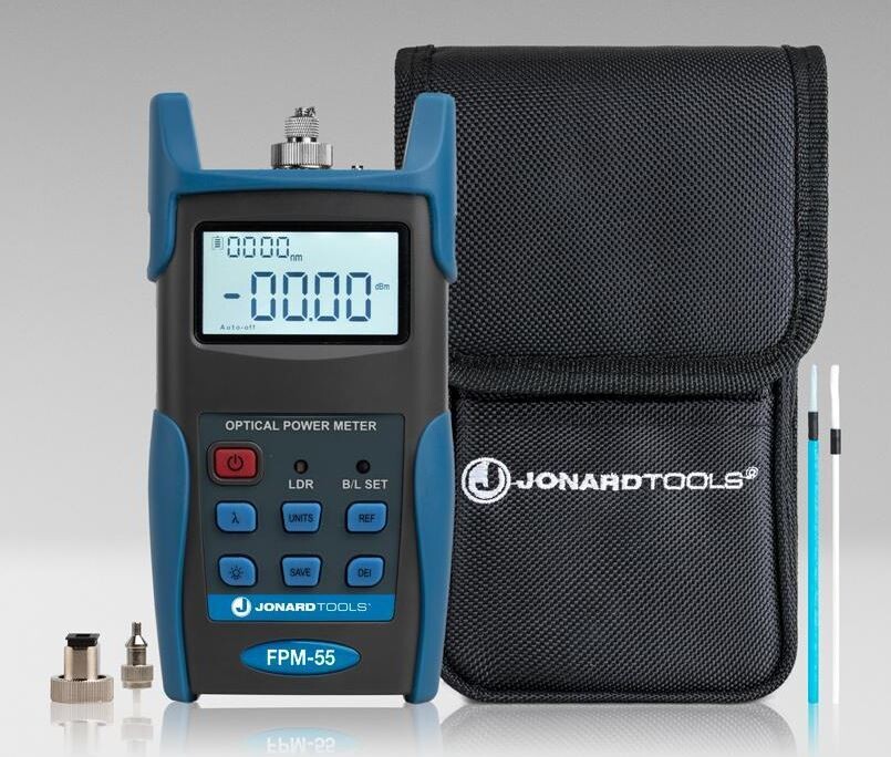 Jonard Fiber Optic Power Meter with Data Storage (-50 to +26 dBm) and FC/SC/LC Adapters