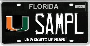 University of Miami Florida Specialty License Plate