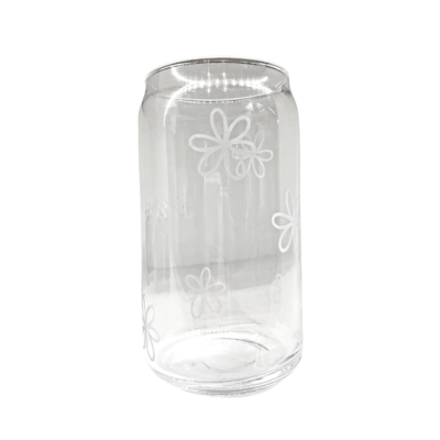 Etched Flower Beer Can Glass