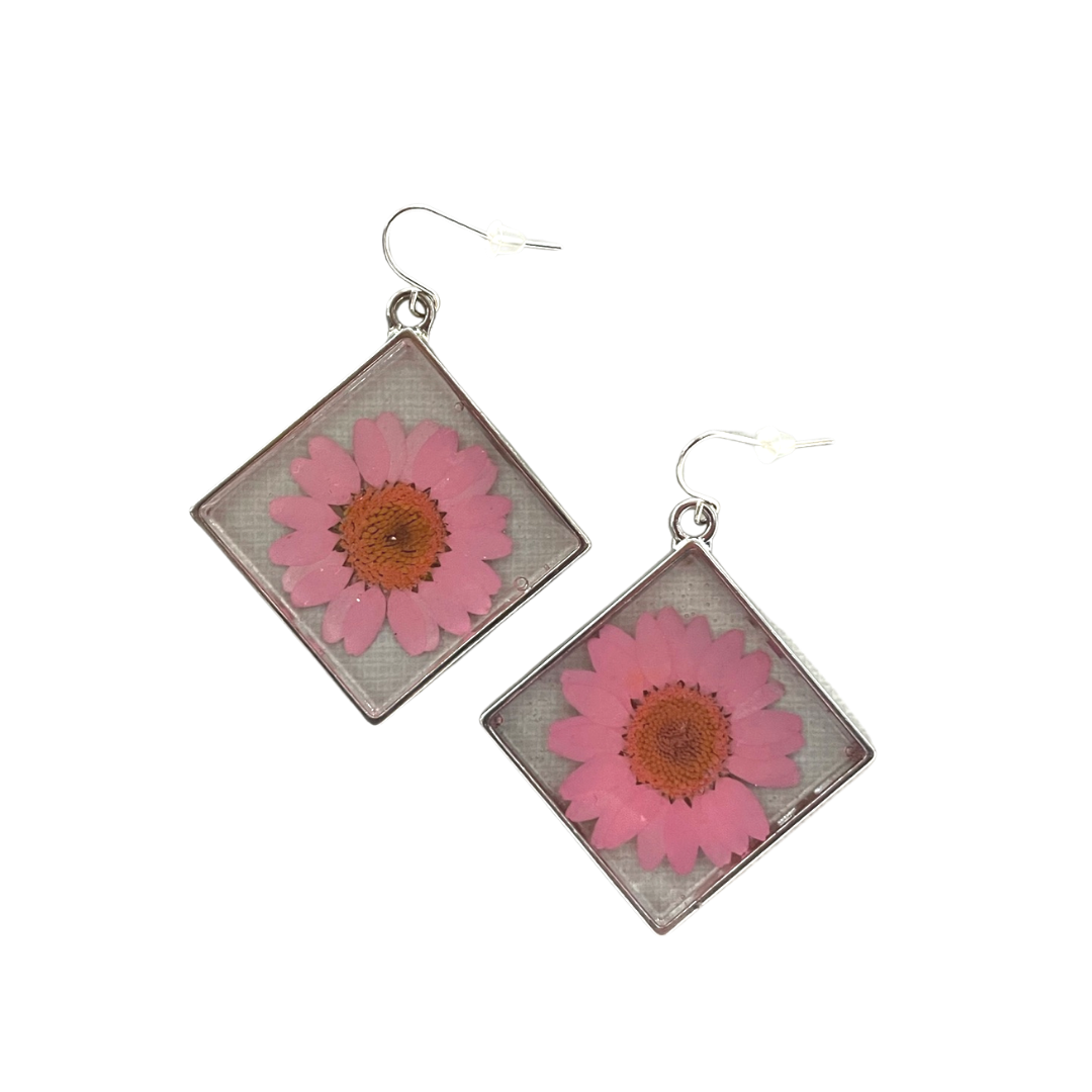 Pink/Silver Square Earrings