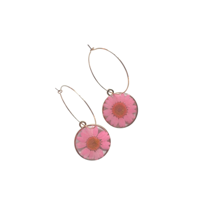 Pink and Gold Daisy Hoops
