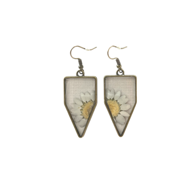 White and Bronze Daisy Polygon Earrings
