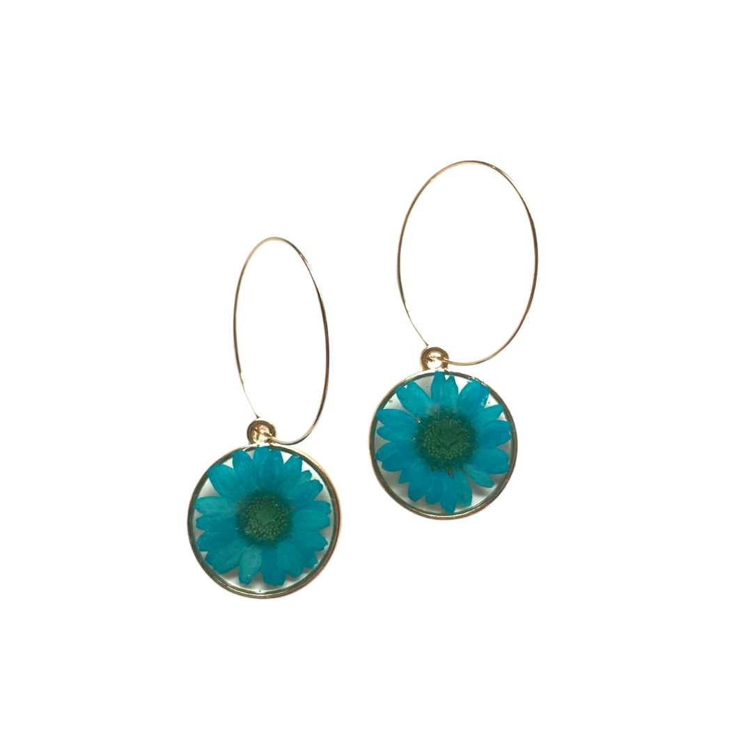 Turquoise/Gold Daisy Hoops