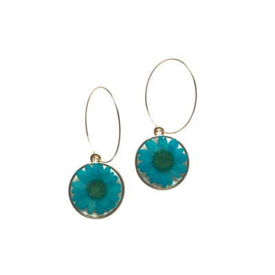 Turquoise/Gold Daisy Hoops