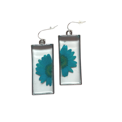 Turquoise and Silver Daisy Rectangle Earrings