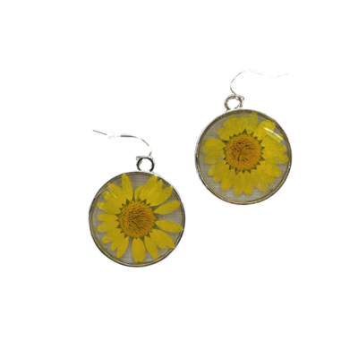 Yellow and Silver Daisy Round Earrings