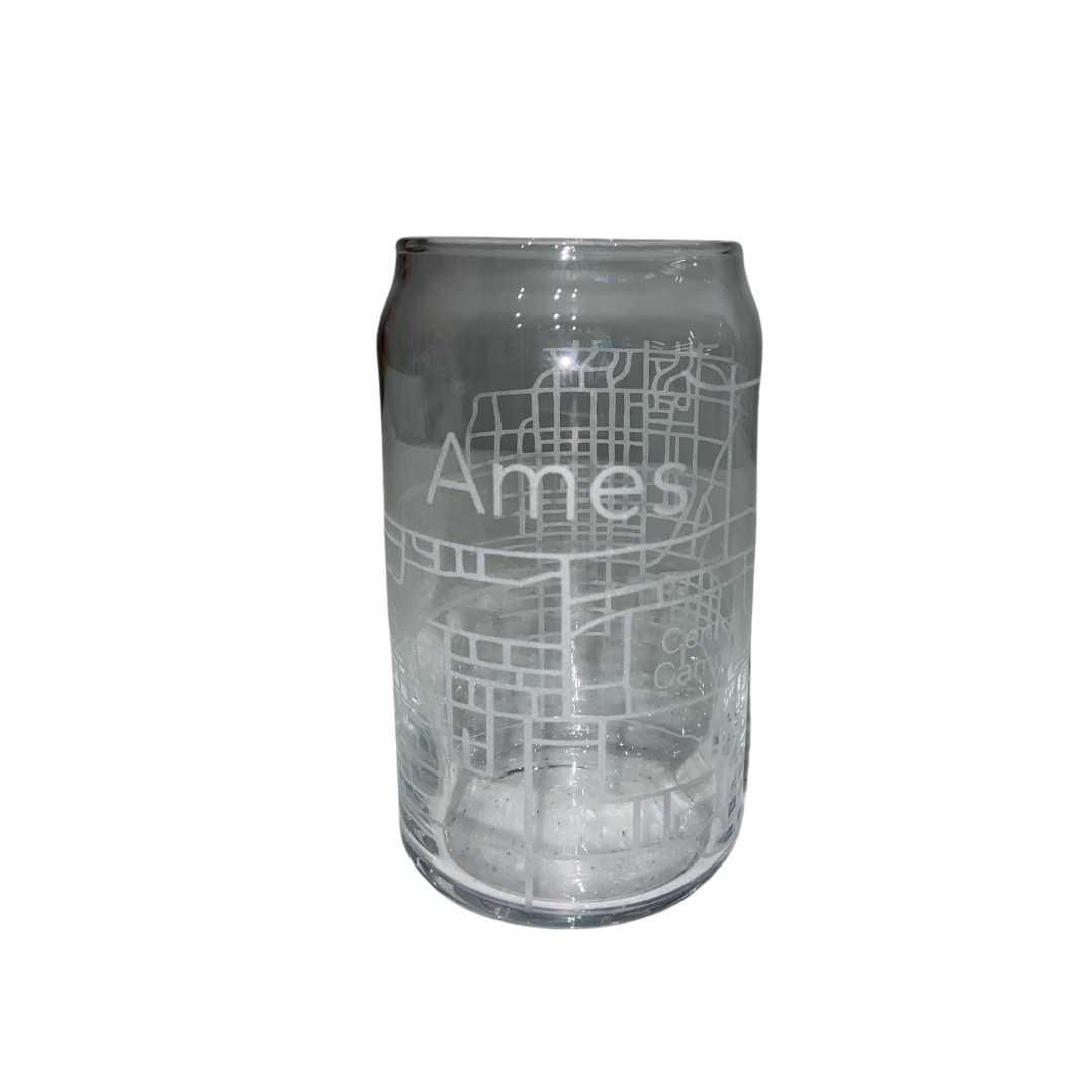 Ames Map Beer Can Glass