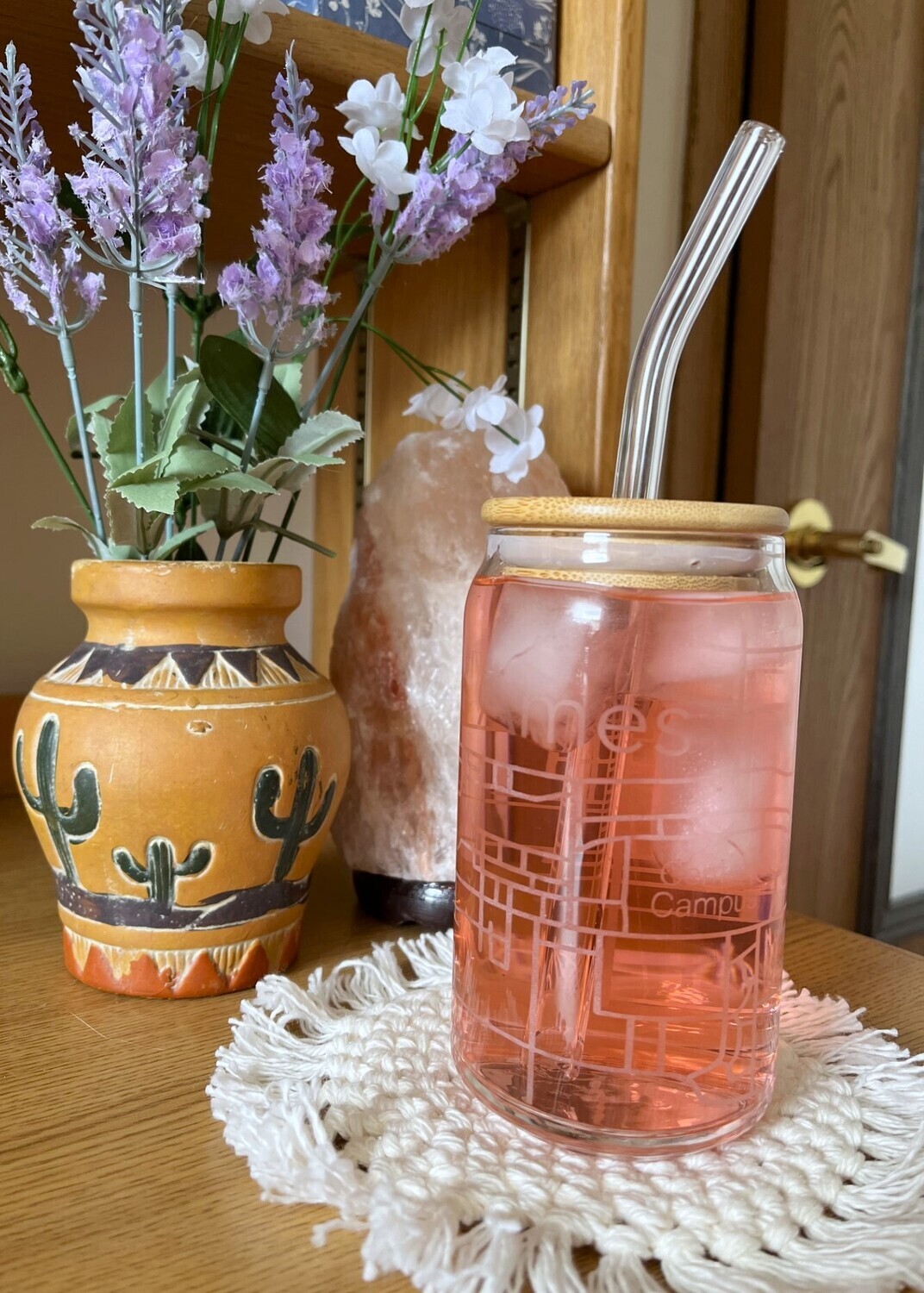 Etched Ames Map Glass with Lid