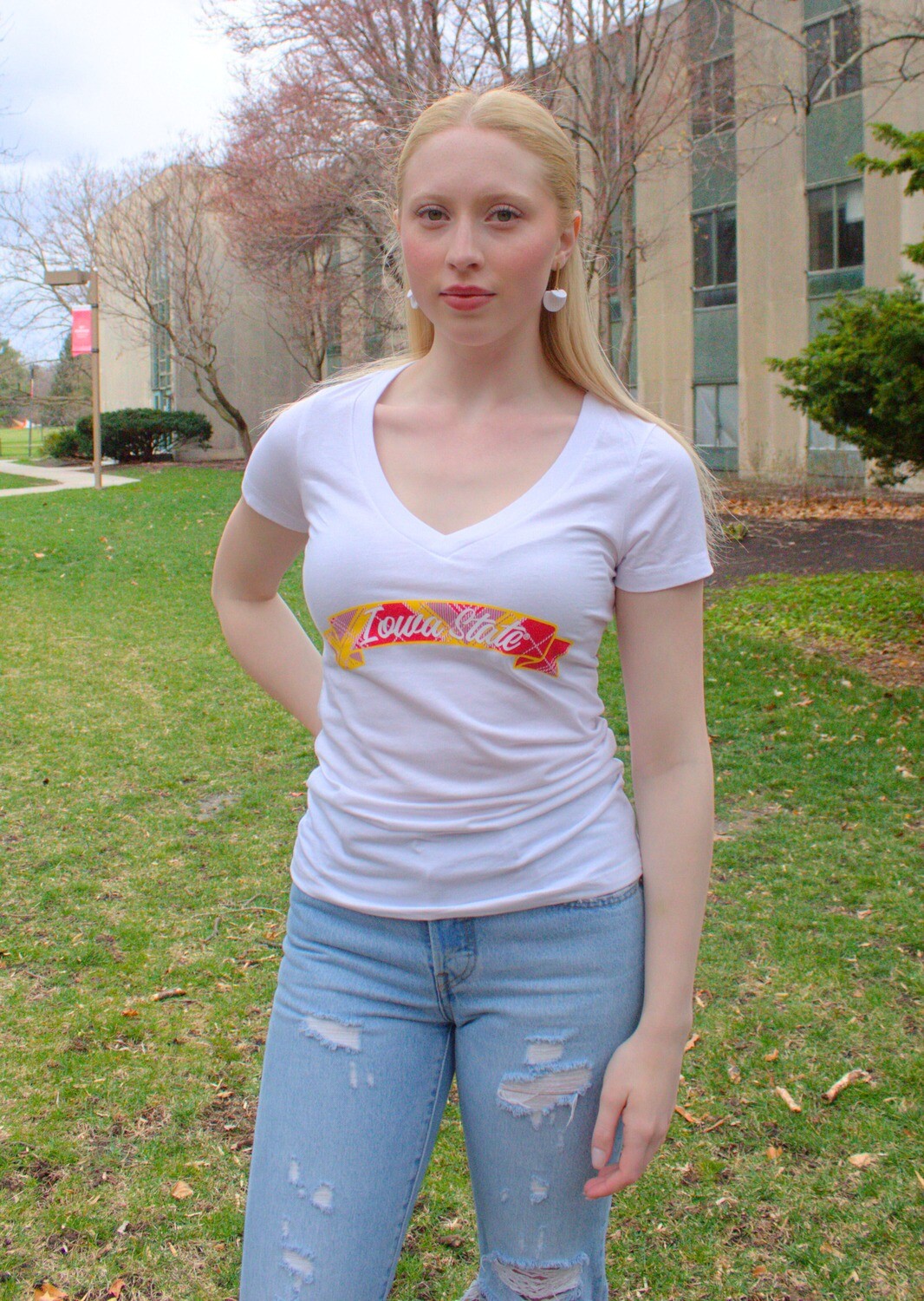 White Tartan Banner V-Neck, Medium White Tartan Banner V-Neck, Medium