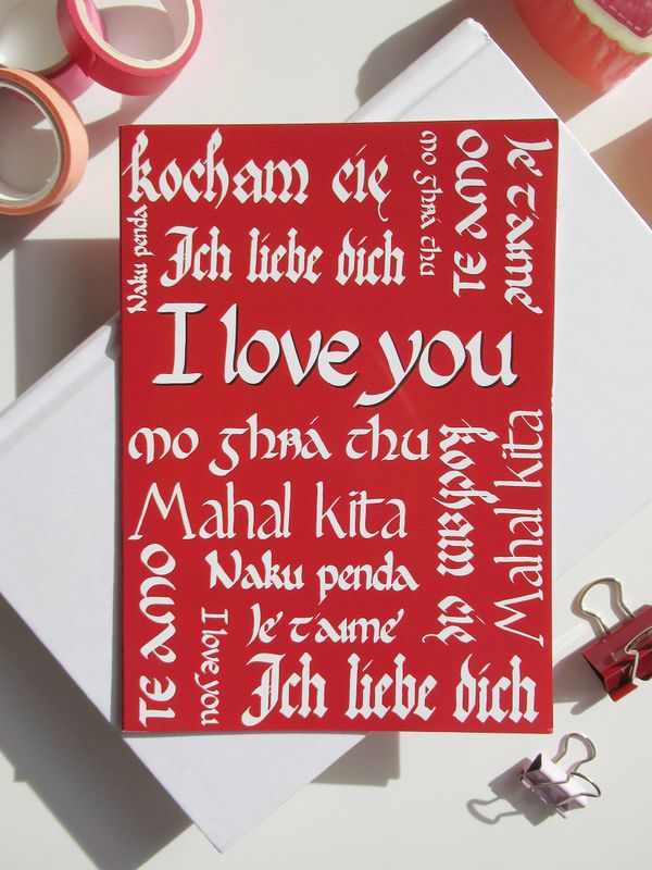 Endure Manuscripts Multilingual I Love You Card