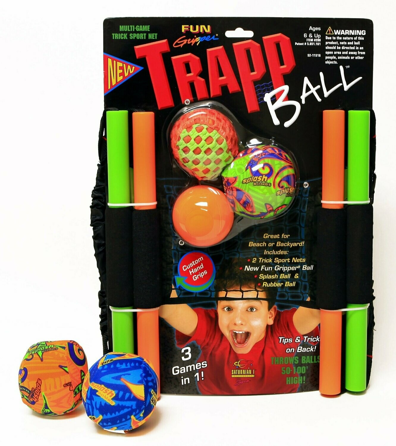 Fun Gripper® Trapp Ball Net Toss and Catch Fun Game 3 - Games in One! 2 - Trick Sport nets and 3 - Assorted Balls : Bonus (2) Extra Water Balls Included