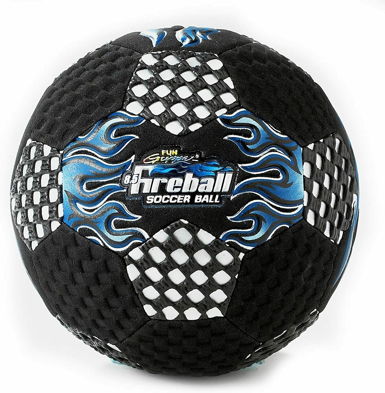 Fireball® Fun Gripper®  8" Fireball Soccer Ball (Black Suede Foam) (Perfect for Indoors) W Embossed Flames -Blue by: Saturnian I