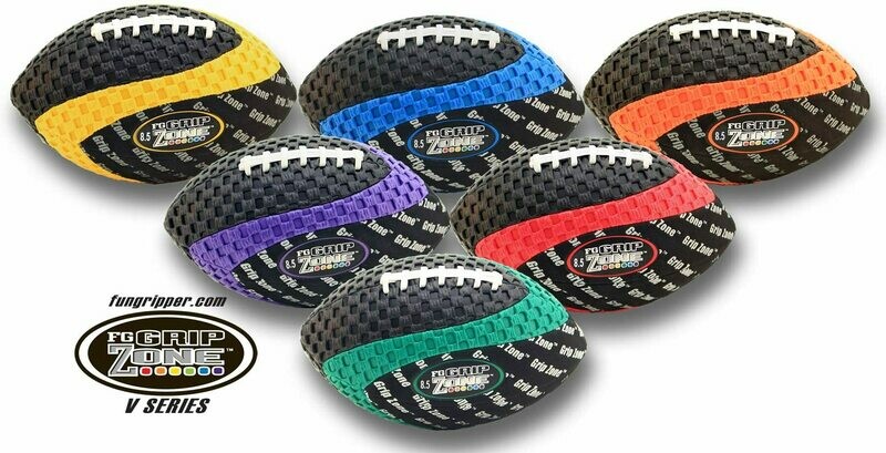 Grip Zone®-Fun Gripper® (V) 8.5" Footballs (Pee Wee), Six assorted colors. Easy Grip By: Saturnian I - PE Supplier