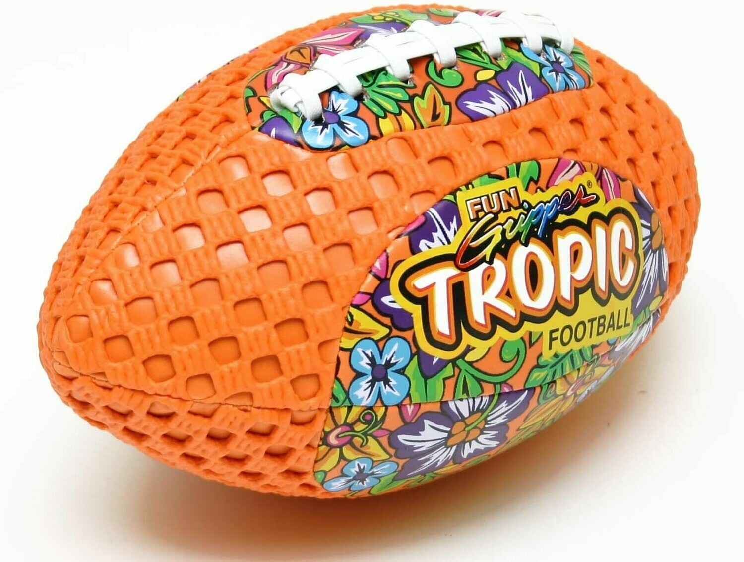 Fun Gripper® 8.5 Fun Gripper® 8.5" Tropic Design Football Comes in (6) vibrant colors, soft vinyl, mesh grip By: Saturnian I