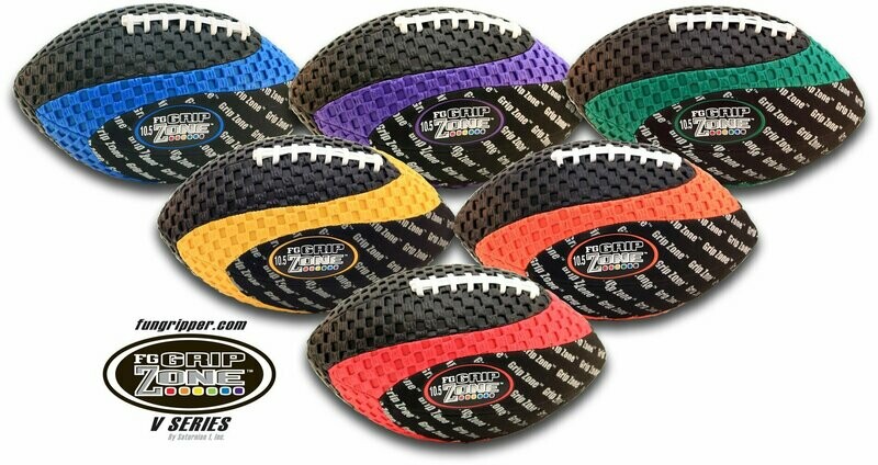 Grip Zone®-Fun Gripper® (V) 10.5 Grip Zone®-Fun Gripper® (V) 10.5" Footballs (Junior Size) Six assorted colors Easy grip By: Saturnian I - PE Supplier