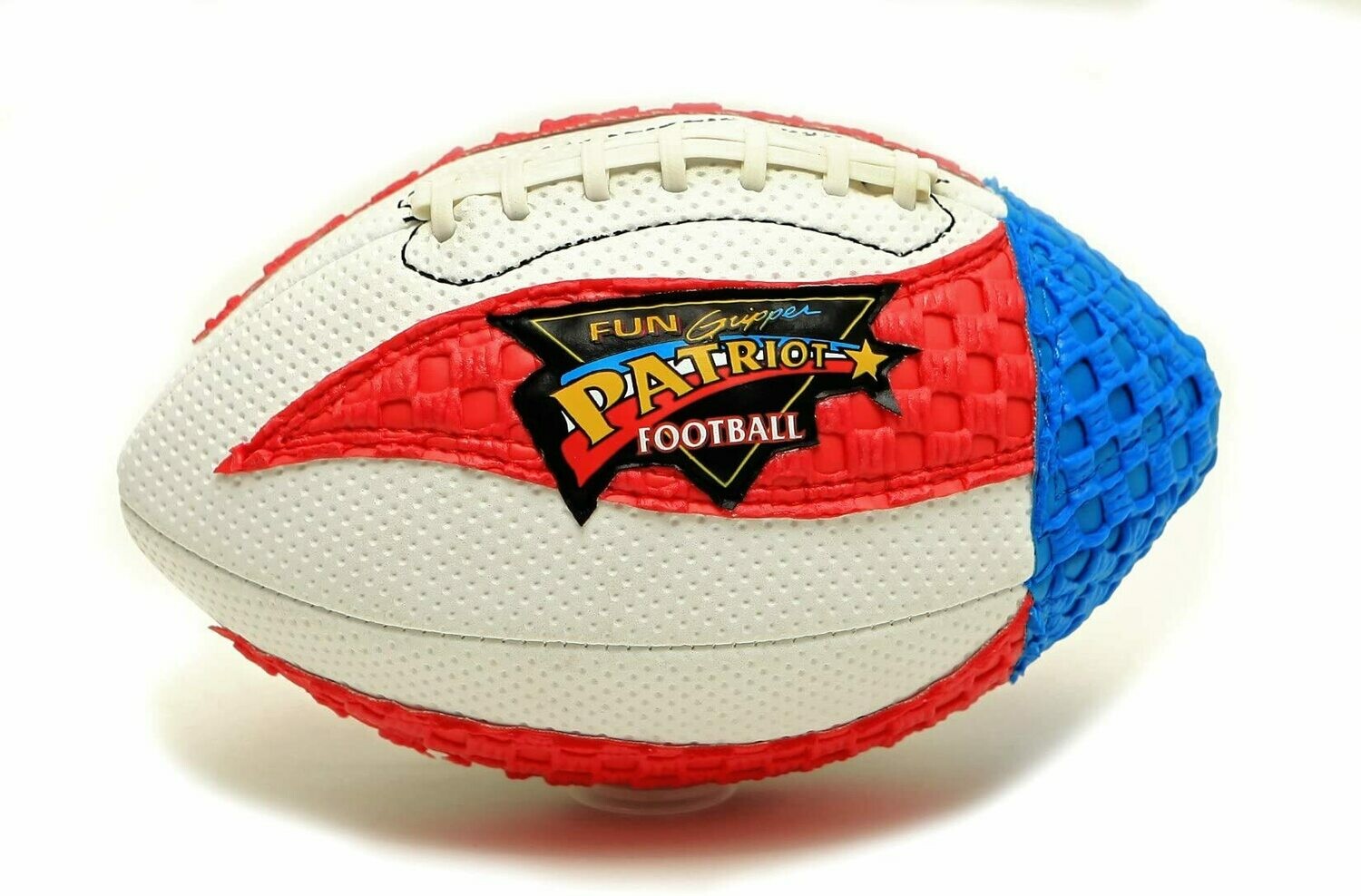 Fun Gripper® 8.5" Patriot Football (Pee Wee) Size (Patriotic) - Red, White & Blue, soft pebbled material with mesh grip,  By: Saturnian I - P.E Supplier