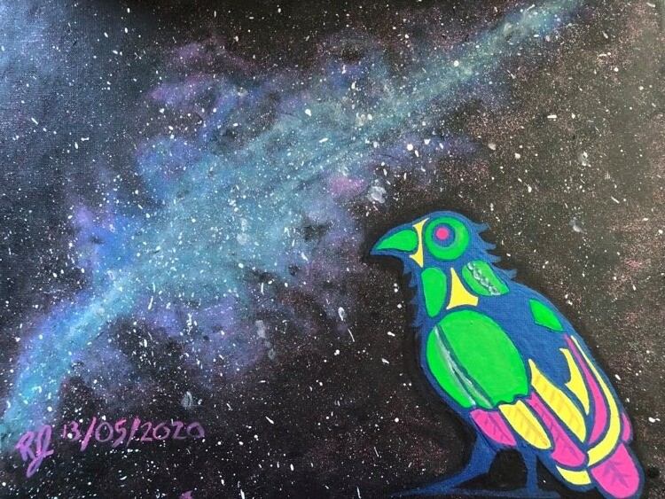 Rainbow Raven Acrylic Painting