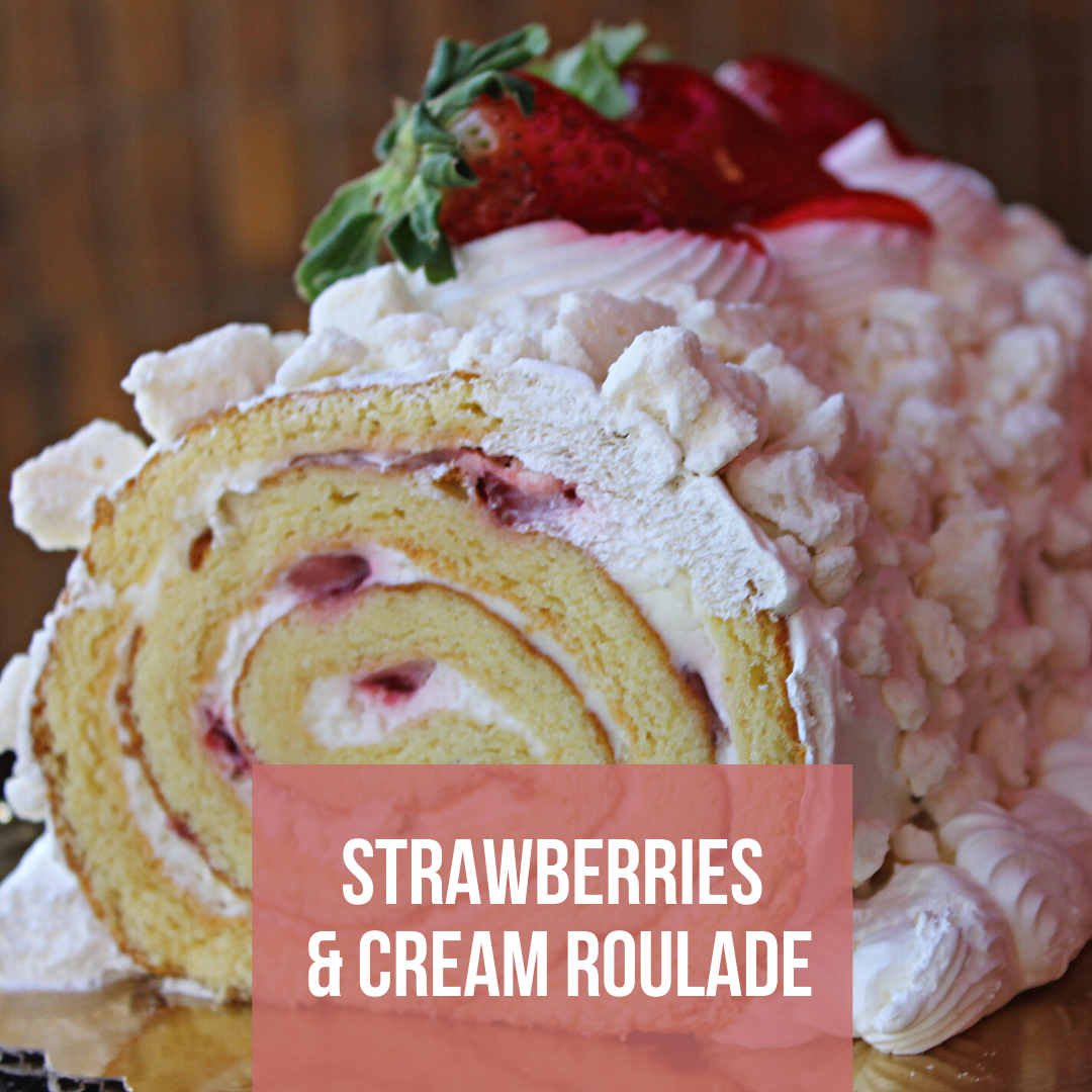 STRAWBERRIES &amp; CREAM ROULADE - SERVES 6-8