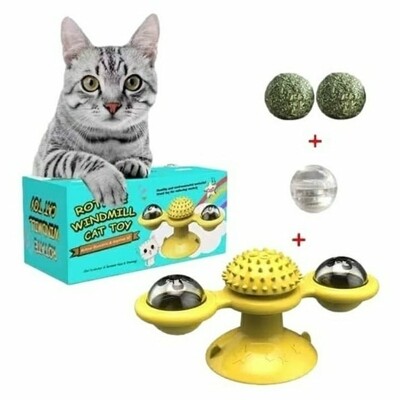 JUGUETE GIRATORIO PARA GATO CON LUZ Y YERBA GATERA 