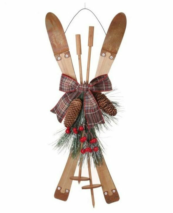 23&quot; MDF DECO ANTIQUE SKIS/POLES ORNAMENT