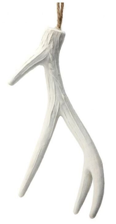 13&quot; FLOCKED FAUX DEER HORN ORNAMENT (WHITE)
