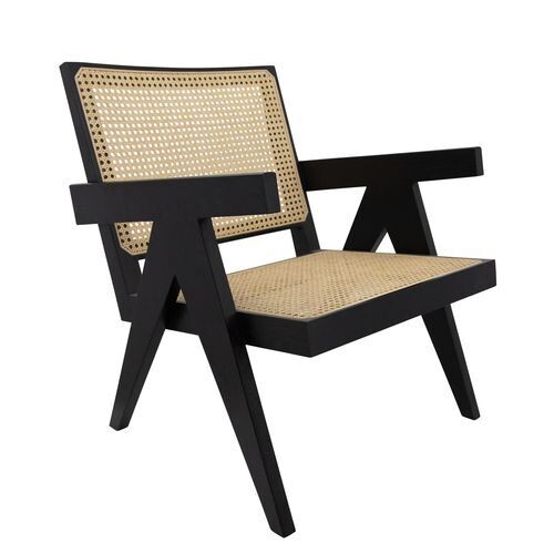 WOOD, CANE BACK SINGLE SEATER CHAIR, BLACK