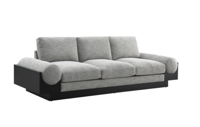 3- Seater Bolster Sofa - Black Wood Base - Tan/Blk