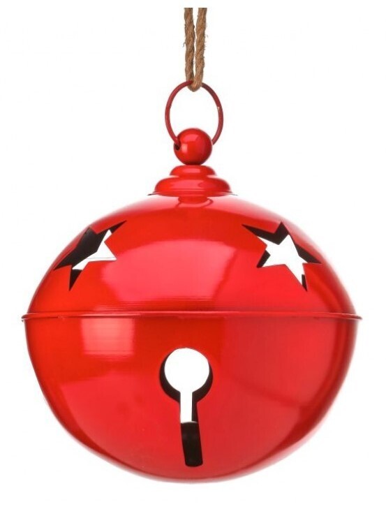 13&quot;PAINTED METAL HANGING JINGLE BELL, Color: Rojo