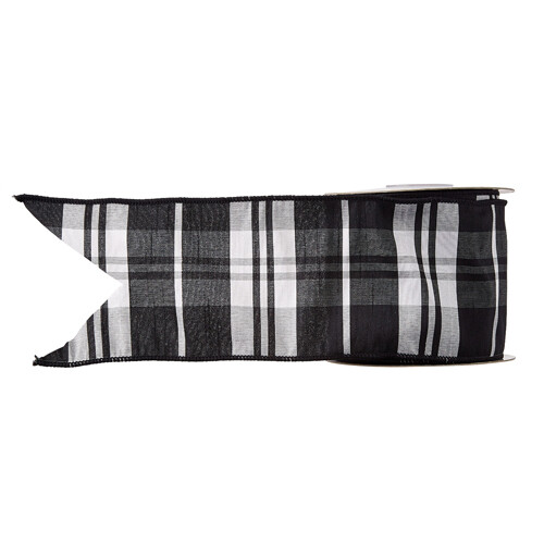4&quot; X 10 Yds Black and White Plaid Wired Ribbon