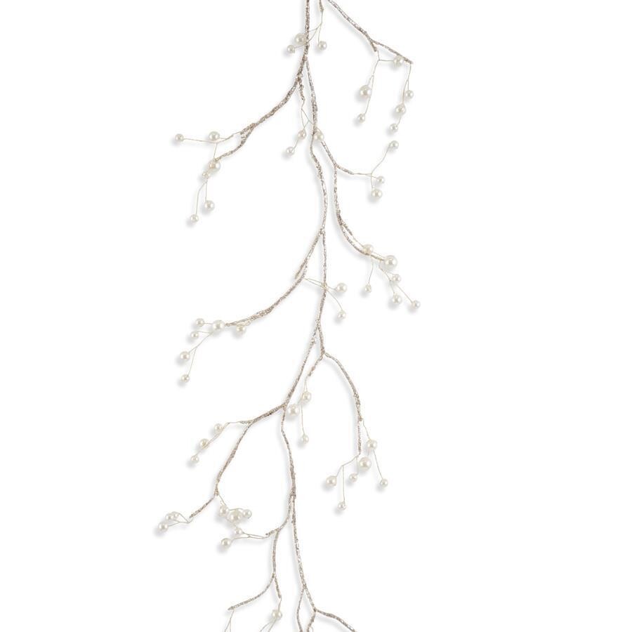 65 Inch Gold Glittered Twig Garland w/Pearls