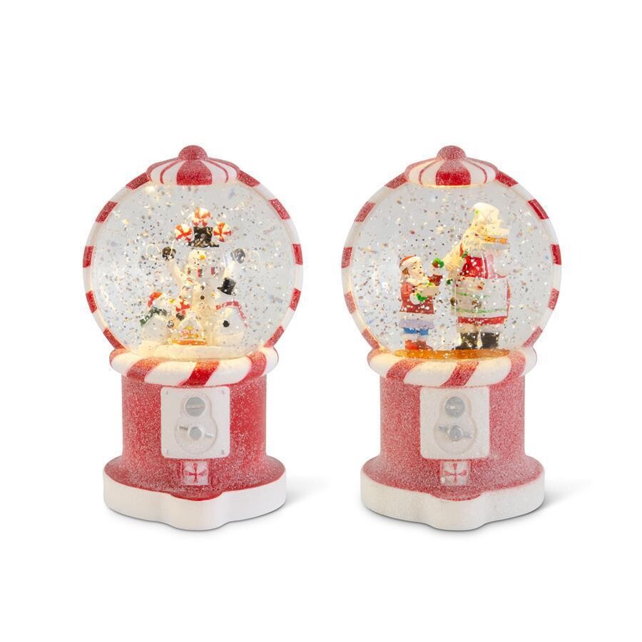 Set of 2 7.75 Inch Glittered LED Red Resin Gumball Machine Snow Glob