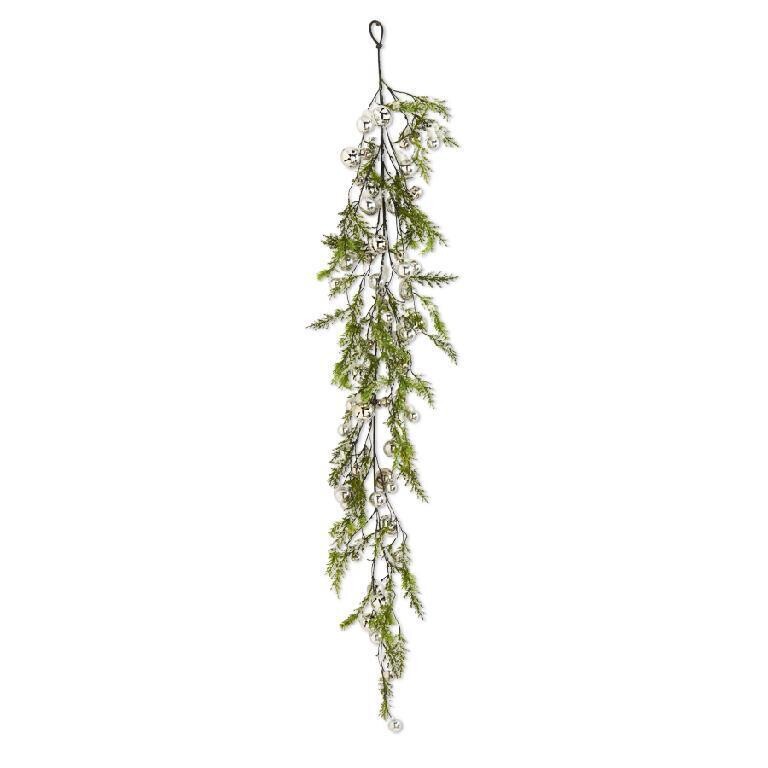 63 Inch Snowy Pine w/Silver Jingle Bells Garland
