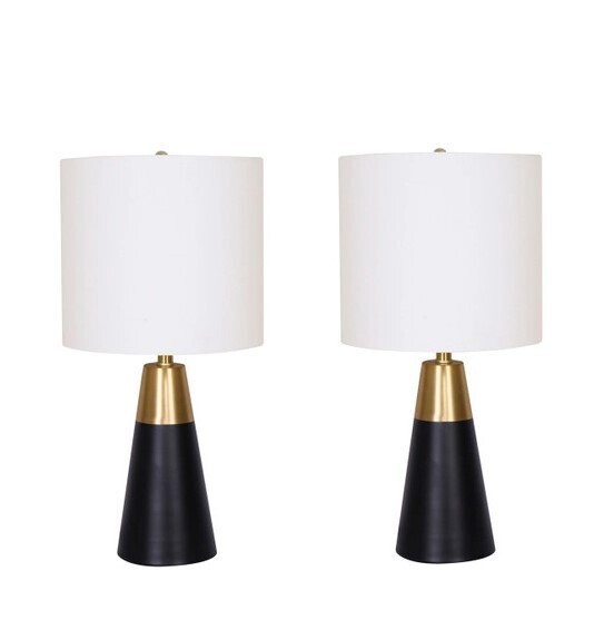 Metal,S/2,24&quot;H,2tone Cone Tbl Lamps,Blk/Gld