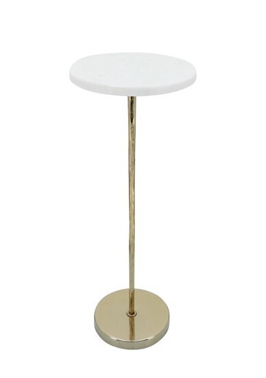 Metal/Marble, 21&quot;H Drink Table, White/Gold Kd SB