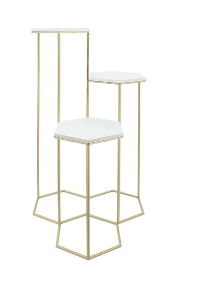 Metal, 3-Layered Plant Stands, White/Gold SB