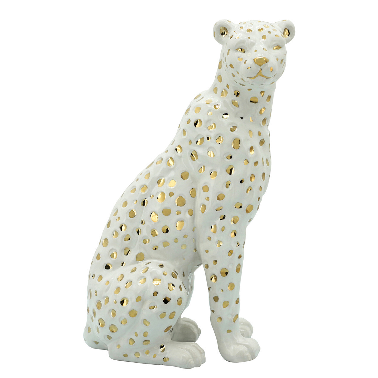 11&quot; Sitting Leopard, White/Gold