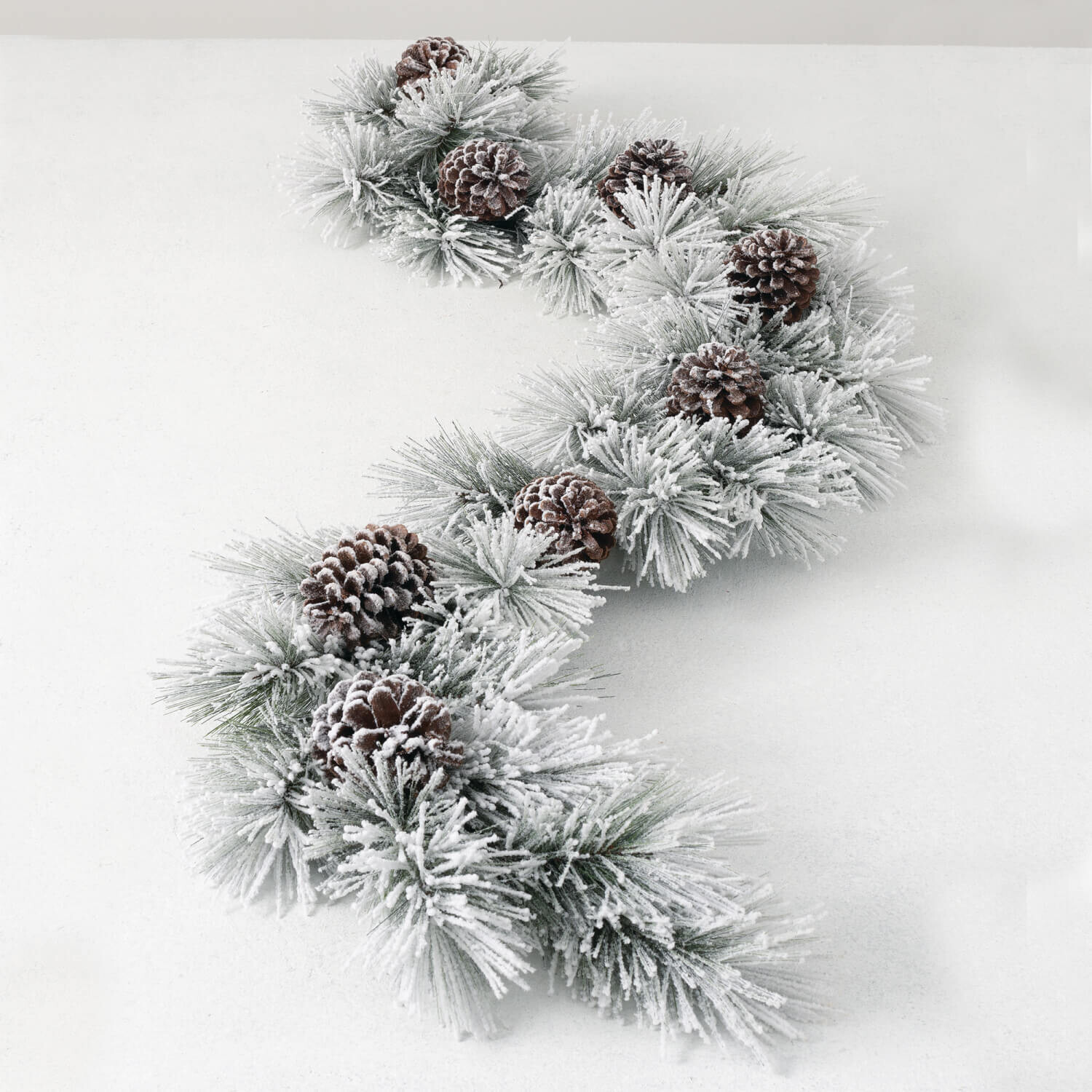 FLOCKED PINE &amp; CONE GARLAND