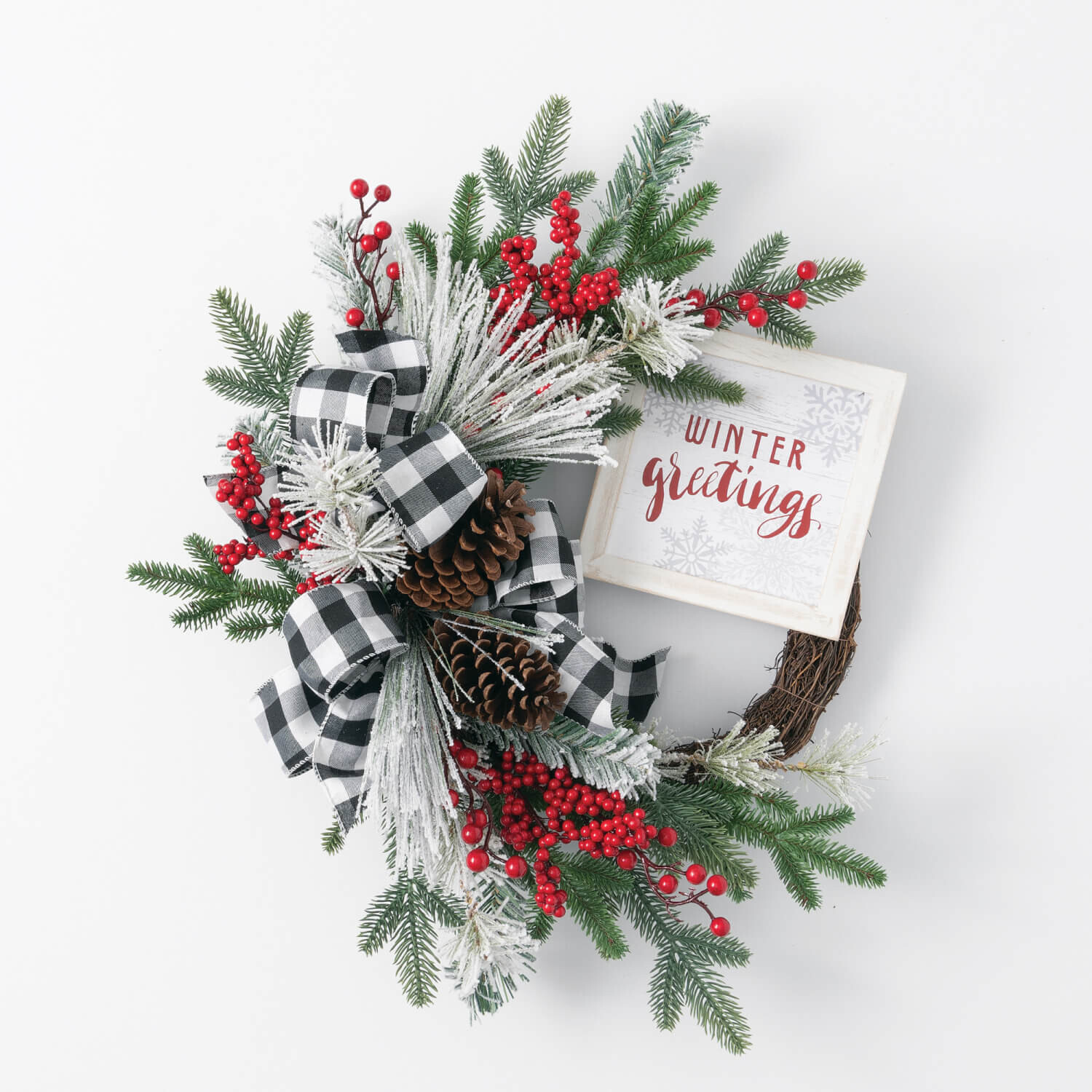 FROSTED PINE AND BERRY WREATH