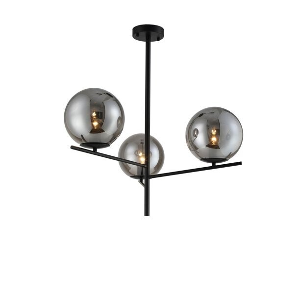 Metal 47&quot; Pendant Lamp, 3 Light With Smoke Glass B