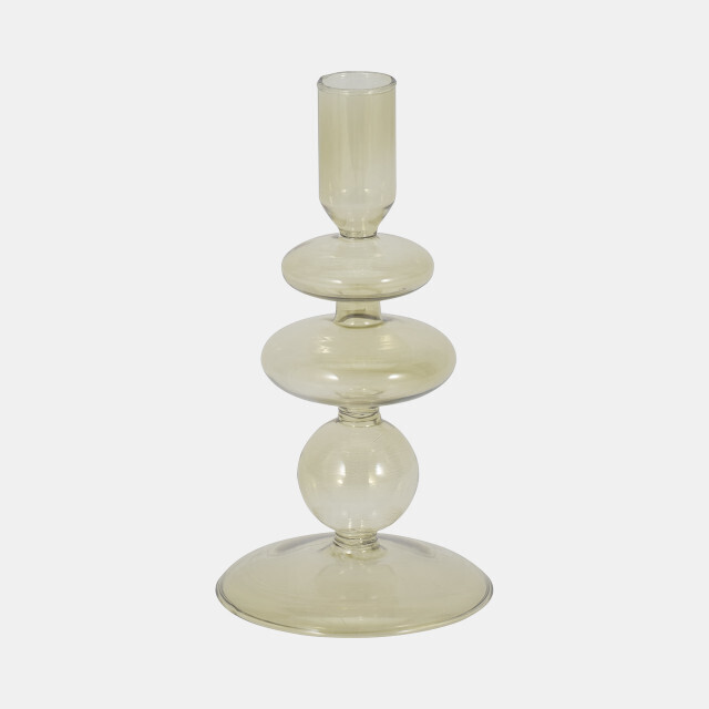 Vintage Glass Taper Candle Holder, Green SB