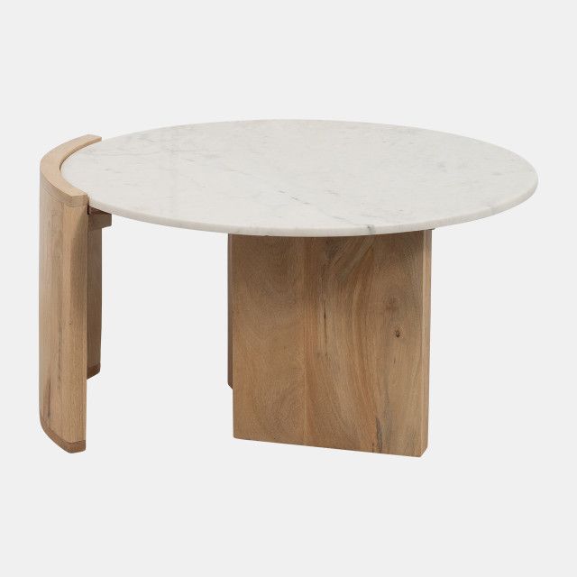 32&quot; Marble Top Mango Coffee Table, Wht/nat Kd
