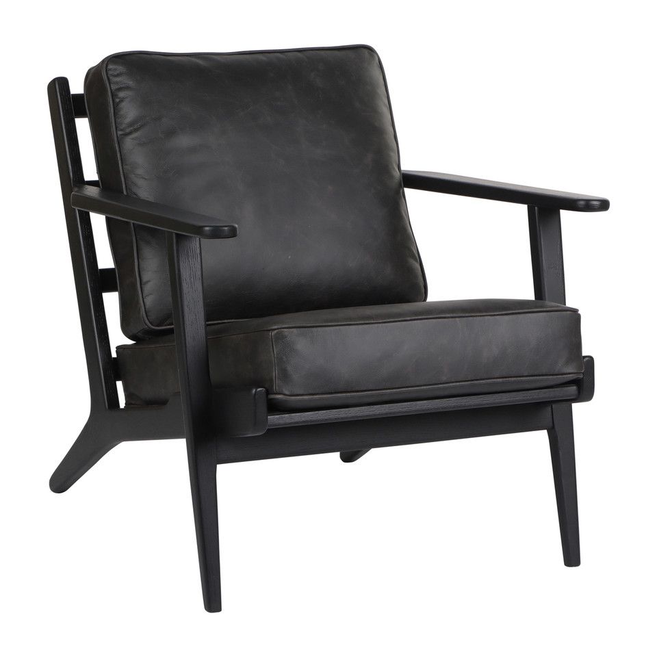 33&quot; Andromeda Top Grain Leather Accent Chair, Blk
