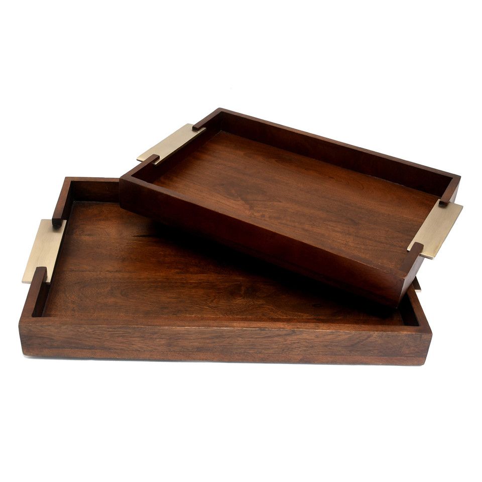 S/2 20/17&quot; Doncaster Brown Wood Trays
