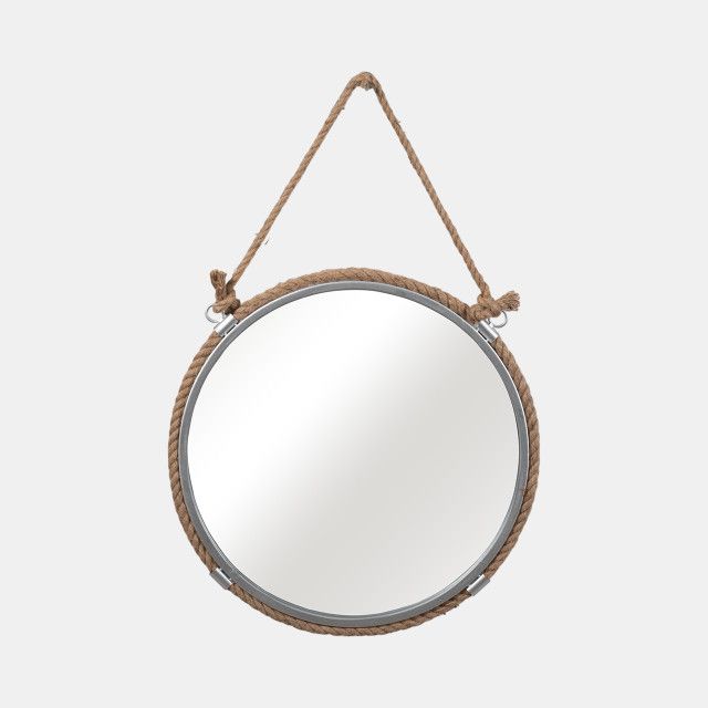 Metal 24&quot; Mirror With Rope, Silver/natural