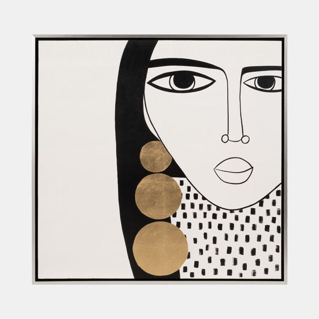 47x47 Hand Painted Gold Hoop Lady,blk/wht