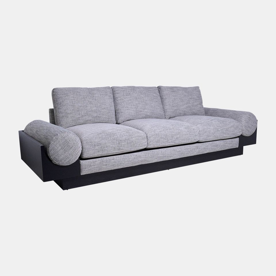 3- Seater Bolster Sofa - Black Wood Base - Tan/blk