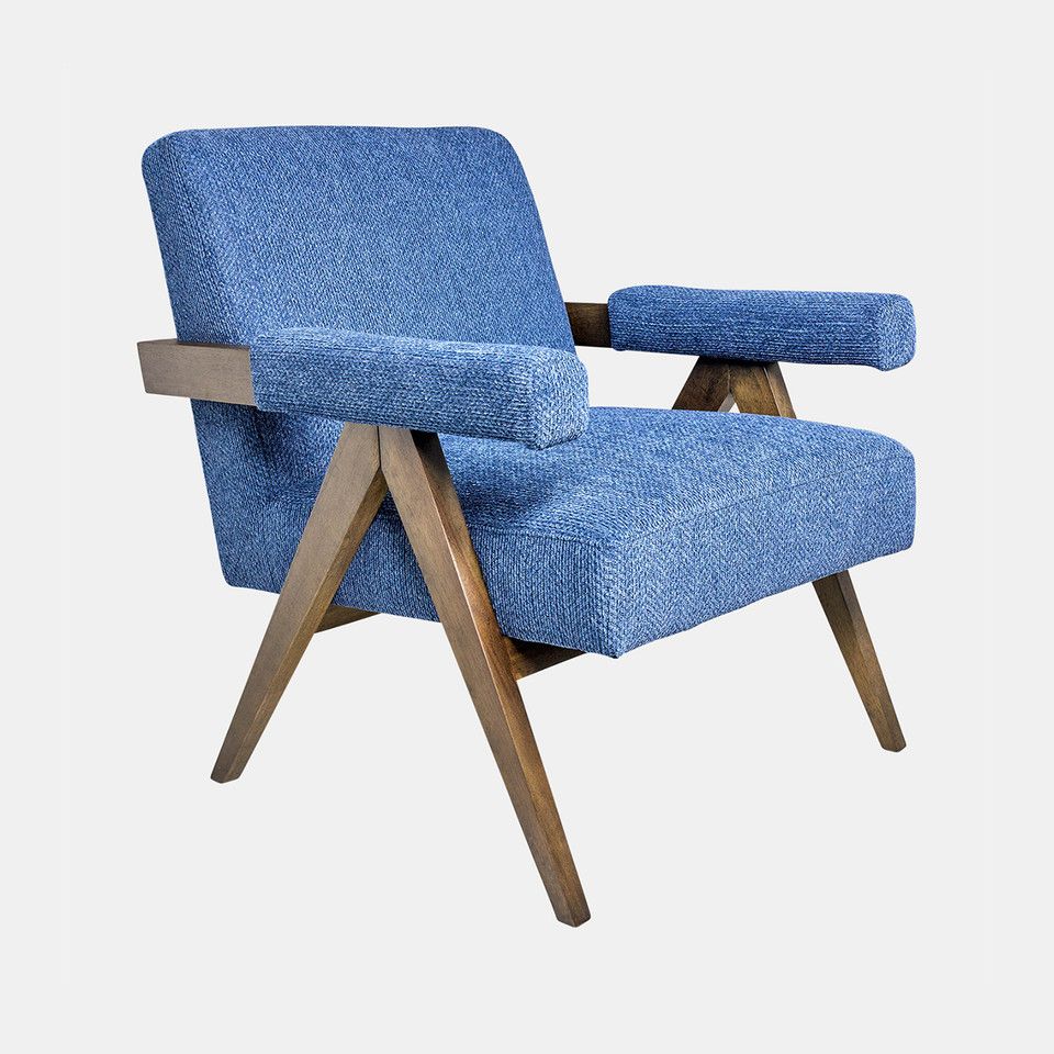 Wood - Scandinavian Accent Chair - Navy Blue