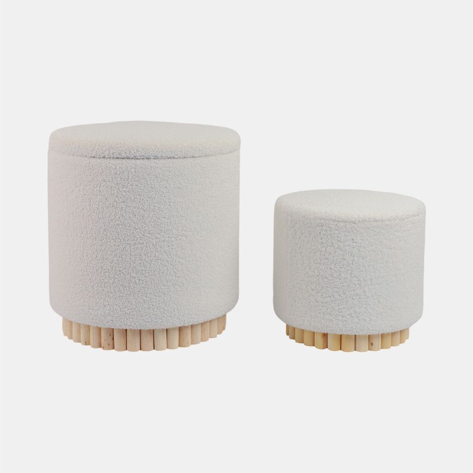 Fluted S/2 13/19&quot; Boucle Ottoman, White