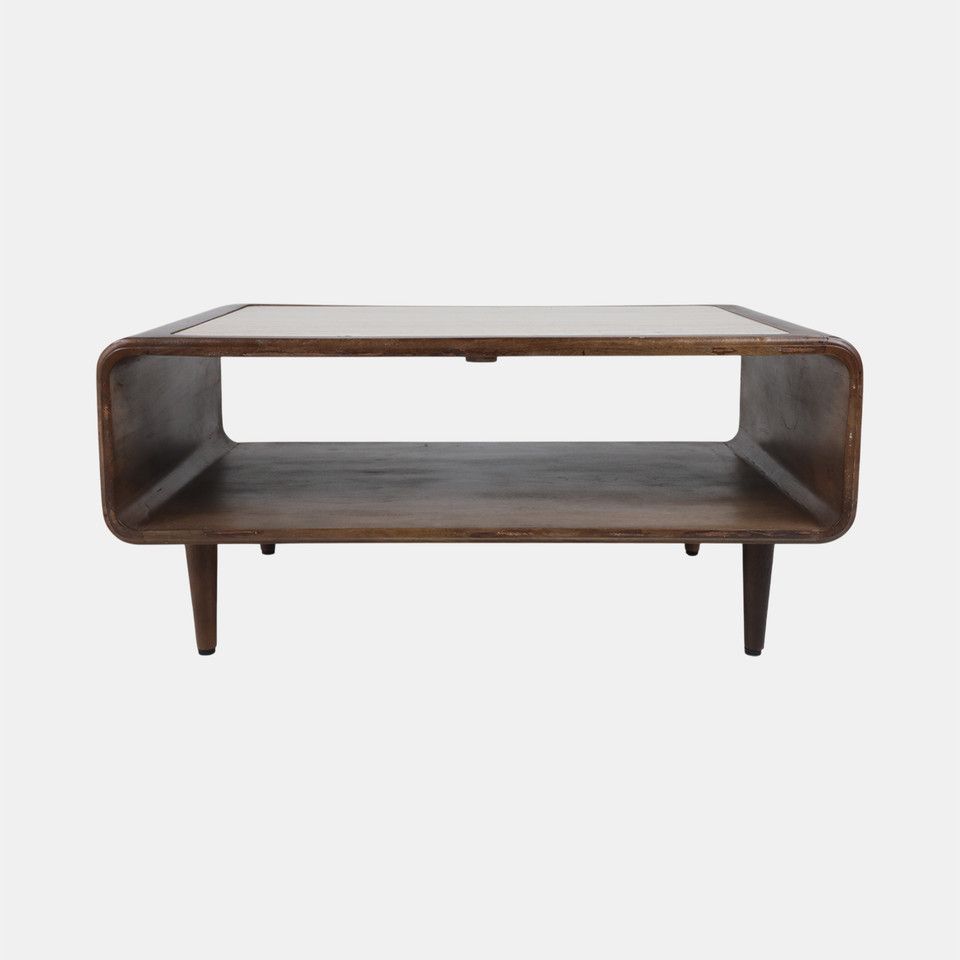36x24&quot; Travertine Inlay Coffee Table, Brown